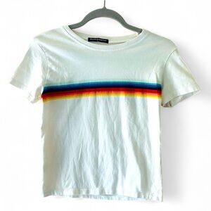 BRANDY MELVILLE RAINBOW STRIPE SHORT SLEEVE WHITE CROPPED T SHIRT